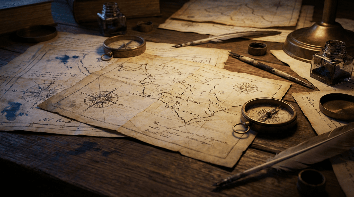 Consultant reviewing a map on a wooden desk
